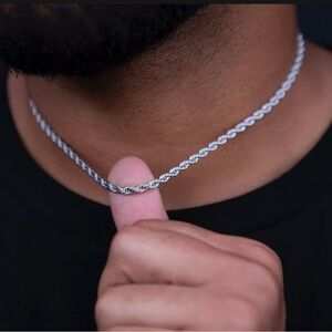 Men's white gold Rope Chain Necklace 4MM